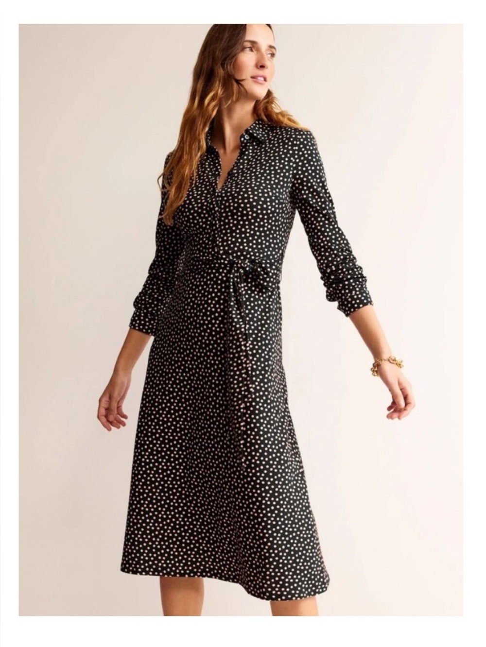 BODEN black/tan polka dot knit long sleeve knit dress